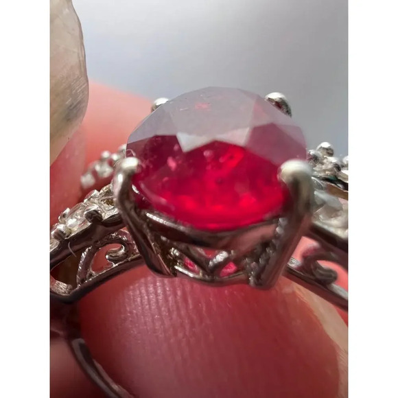 Ruby and zircon crisscross sterling silver ring size 9 - Picture 9 of 10